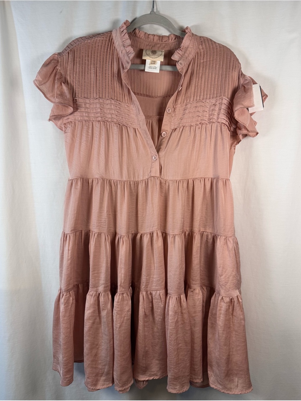 One Size Women's Blush Pink Tiered Ruffle Dress, Western Boho, Bohemian,Romantic